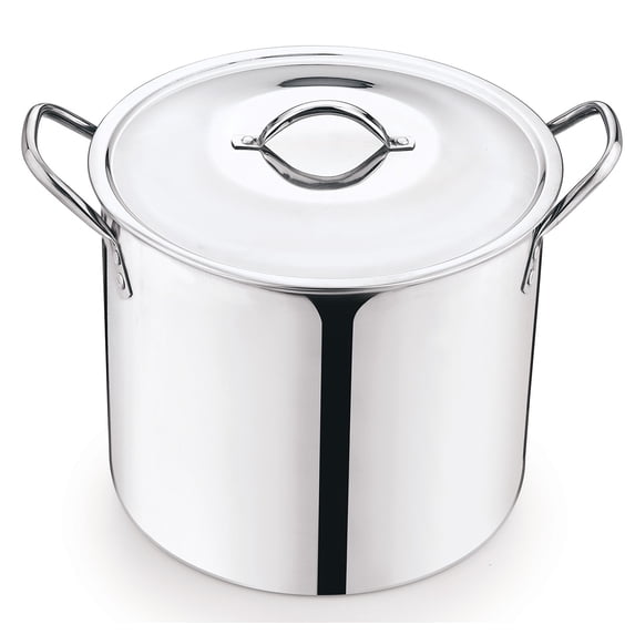 8 Quart Stainless Steel Stock Pot with Metal Lid & Dual Side Handles, Large Deep Cooking Pot for Soup, Stew, Boiling, Compatible with All Hob Types