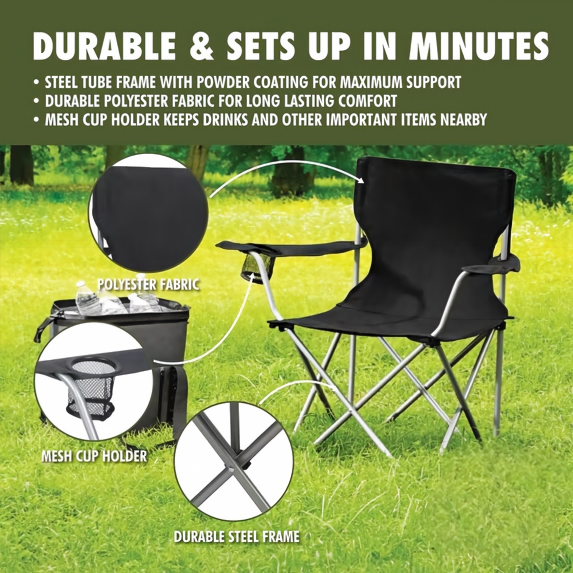 Portable Quad Folding Camping Chair with Cup Holder – Your Go-To Outdoor Seat for Adventures & Garden Relaxation