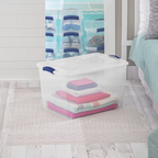 Clear Plastic Storage Box with Secure Blue Latching Lid – Neat Storage Solution for Your Household Clutter