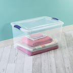Clear Plastic Storage Box with Secure Blue Latching Lid – Neat Storage Solution for Your Household Clutter