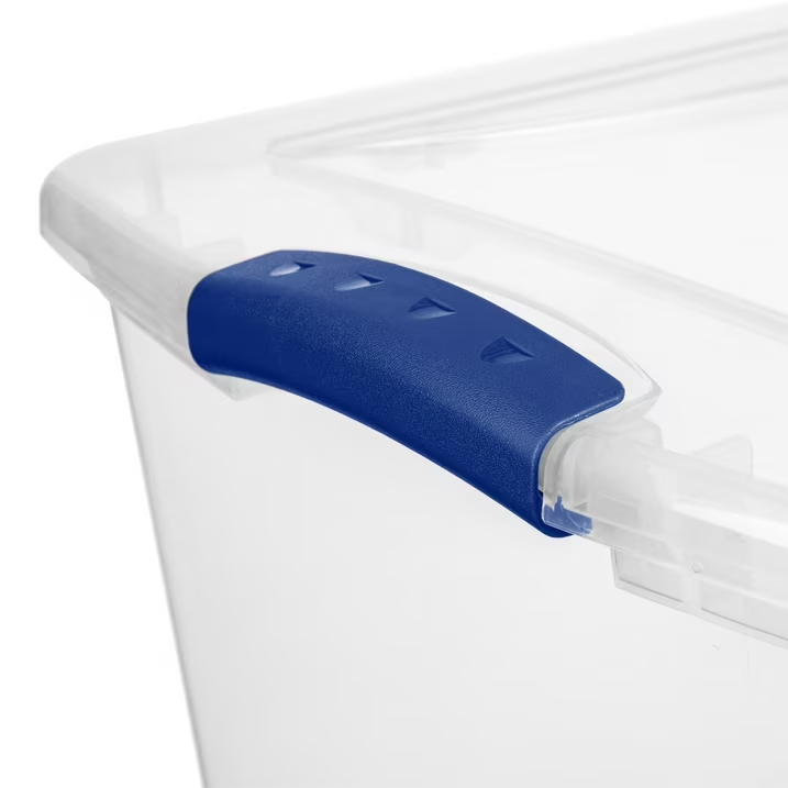 Clear Plastic Storage Box with Secure Blue Latching Lid – Neat Storage Solution for Your Household Clutter