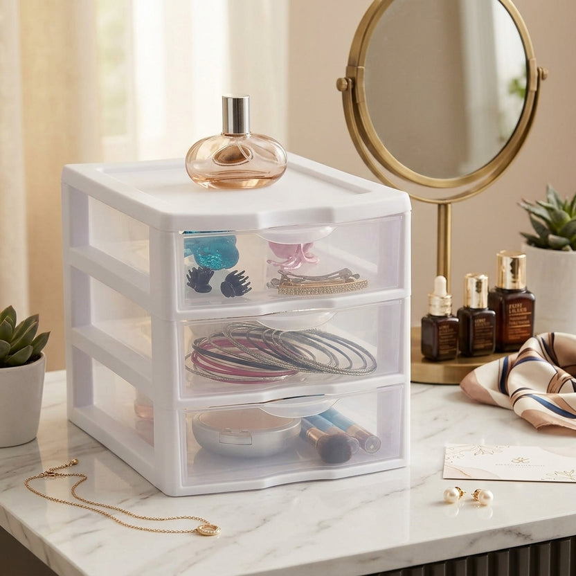 3-Tier Plastic Desktop Drawer Organizer – Compact Multi-Drawer Storage Cabinet to Tidy Up Your Desk & Countertop