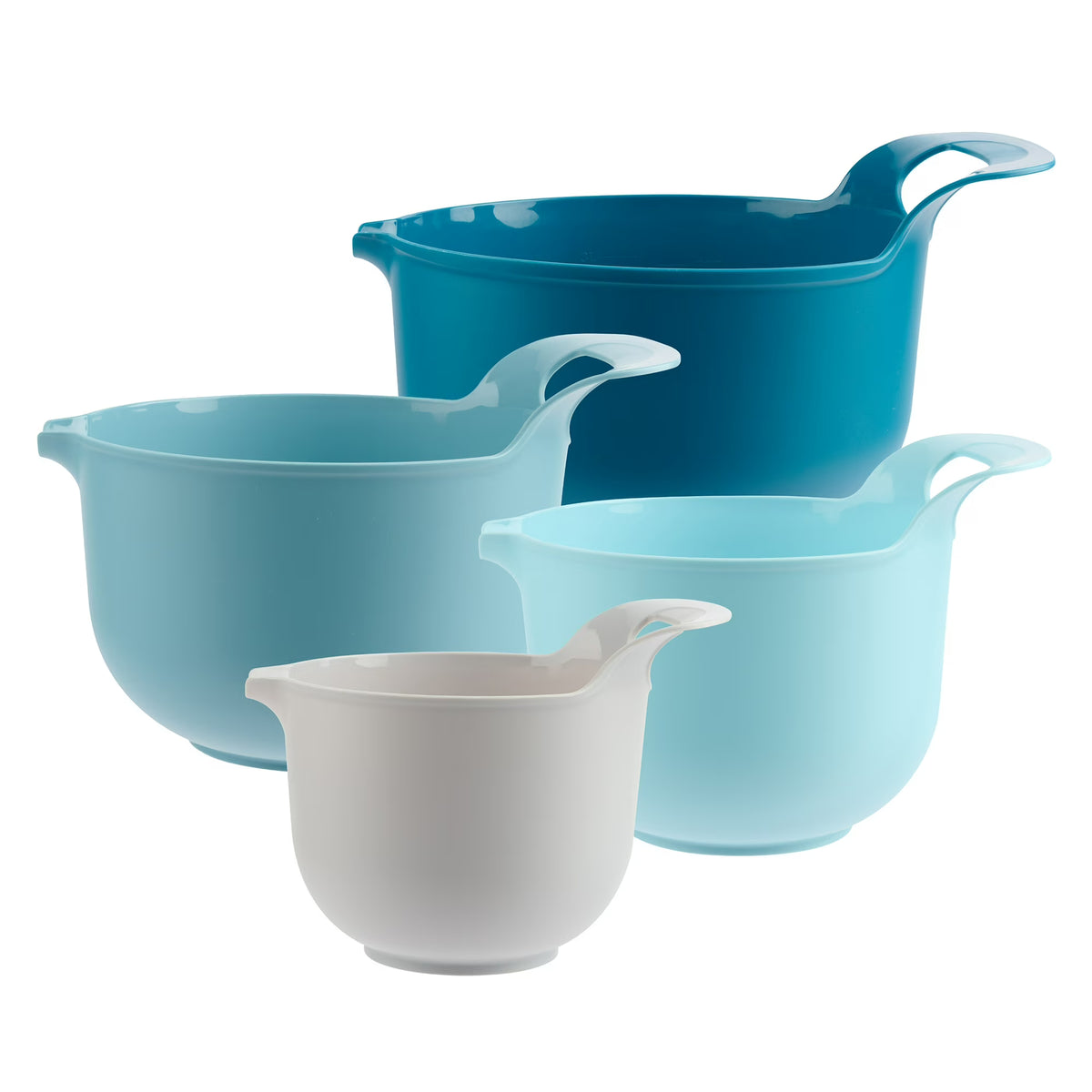 4-Piece Nesting Plastic Mixing Bowl Set – Convenient Stackable Prep Bowls with Pour Spouts & Comfort Handles for All Your Baking & Cooking Tasks