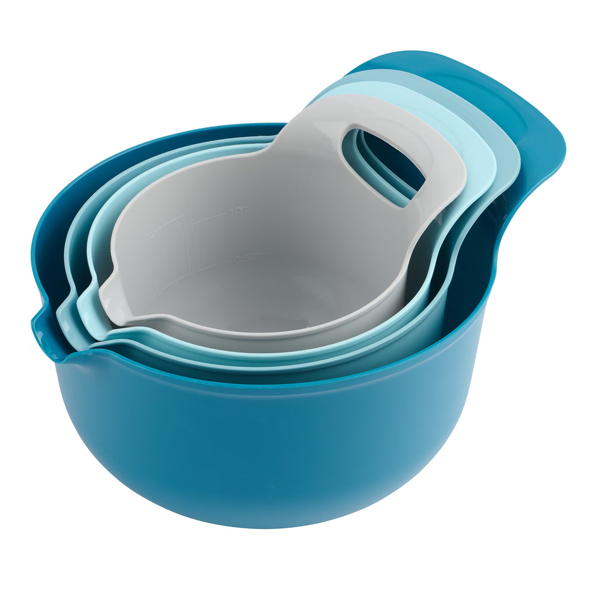 4-Piece Nesting Plastic Mixing Bowl Set – Convenient Stackable Prep Bowls with Pour Spouts & Comfort Handles for All Your Baking & Cooking Tasks