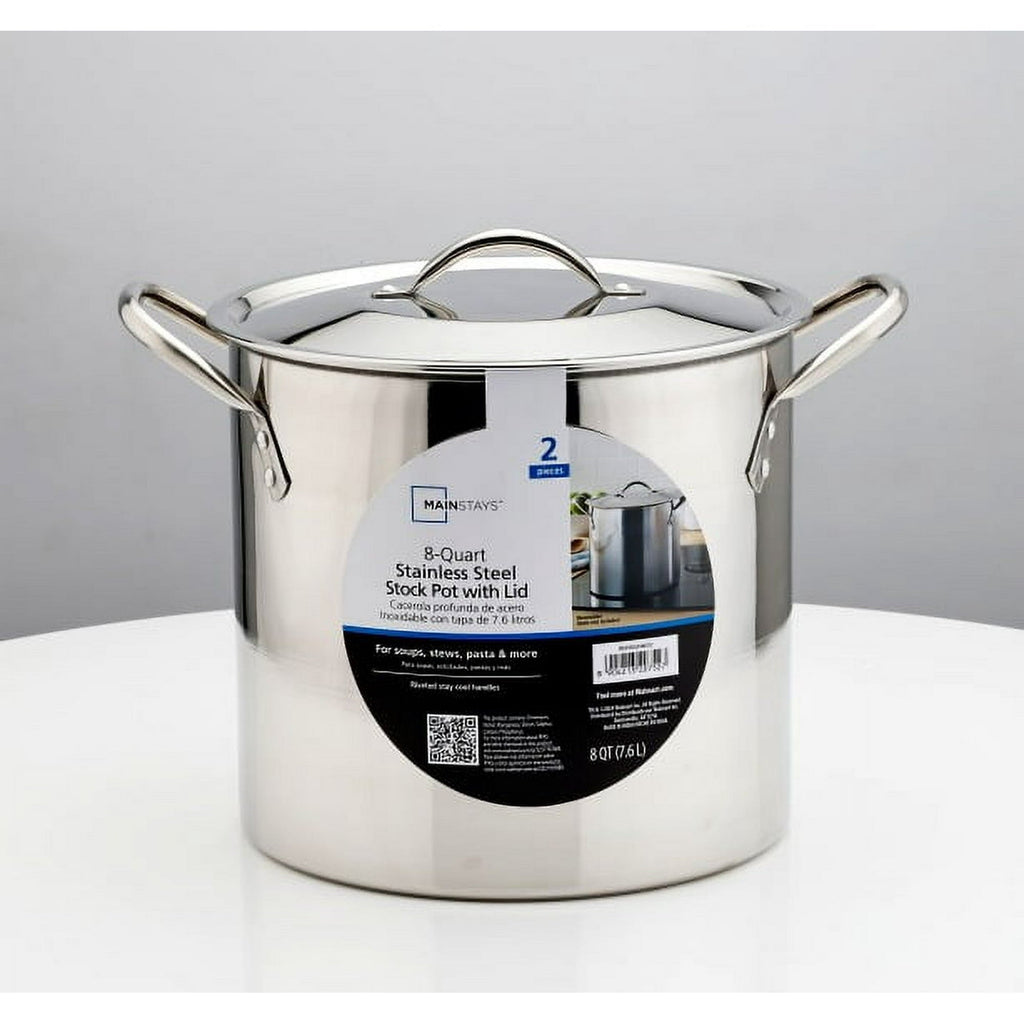 8 Quart Stainless Steel Stock Pot with Metal Lid & Dual Side Handles, Large Deep Cooking Pot for Soup, Stew, Boiling, Compatible with All Hob Types