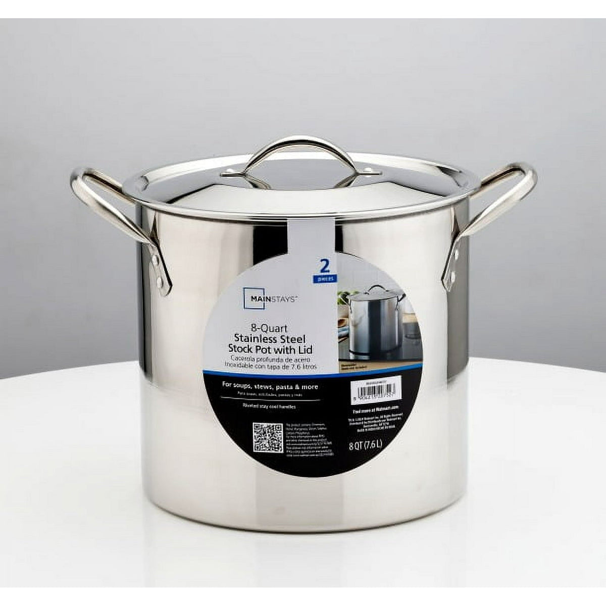 8 Quart Stainless Steel Stock Pot with Metal Lid & Dual Side Handles, Large Deep Cooking Pot for Soup, Stew, Boiling, Compatible with All Hob Types