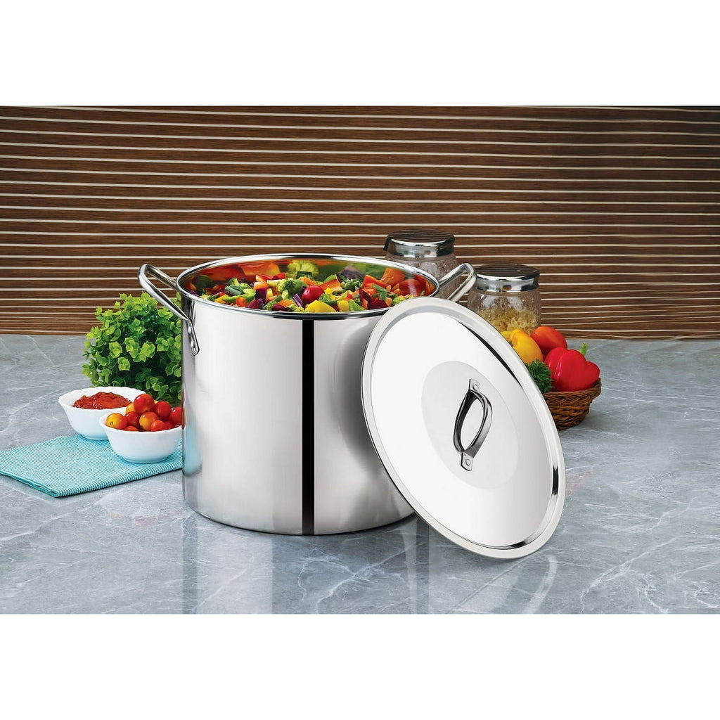 8 Quart Stainless Steel Stock Pot with Metal Lid & Dual Side Handles, Large Deep Cooking Pot for Soup, Stew, Boiling, Compatible with All Hob Types