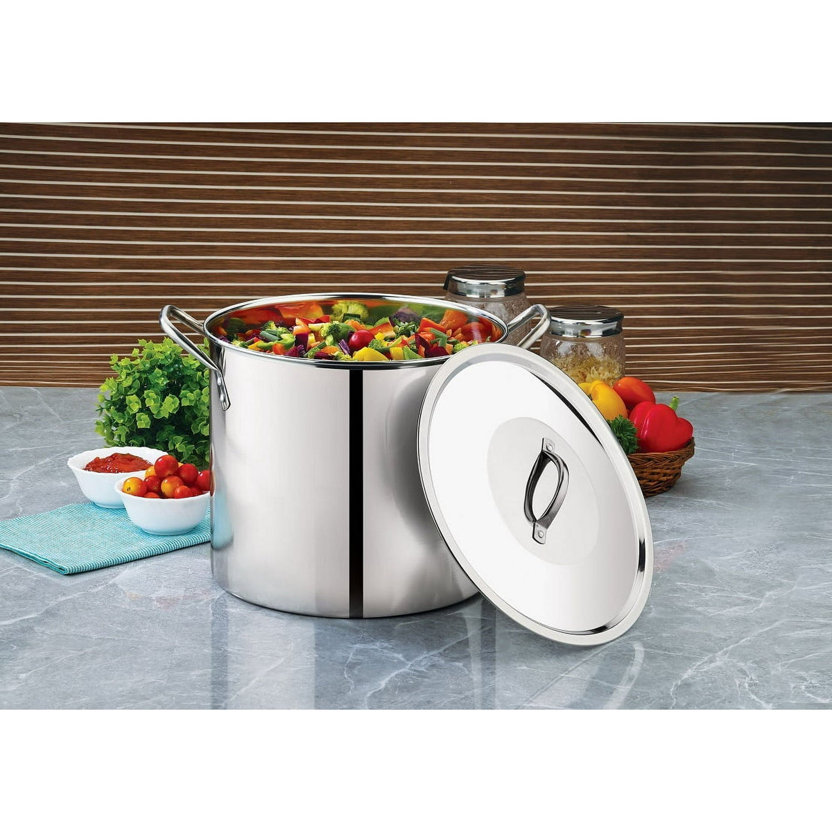 8 Quart Stainless Steel Stock Pot with Metal Lid & Dual Side Handles, Large Deep Cooking Pot for Soup, Stew, Boiling, Compatible with All Hob Types