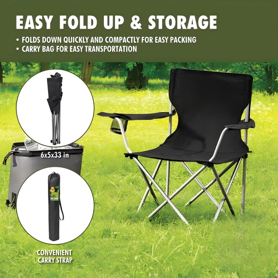 Portable Quad Folding Camping Chair with Cup Holder – Your Go-To Outdoor Seat for Adventures & Garden Relaxation