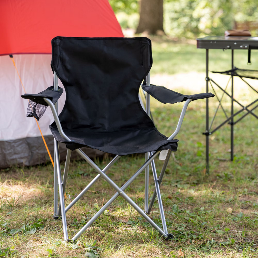 Portable Quad Folding Camping Chair with Cup Holder – Your Go-To Outdoor Seat for Adventures & Garden Relaxation