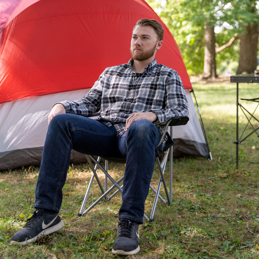 Portable Quad Folding Camping Chair with Cup Holder – Your Go-To Outdoor Seat for Adventures & Garden Relaxation